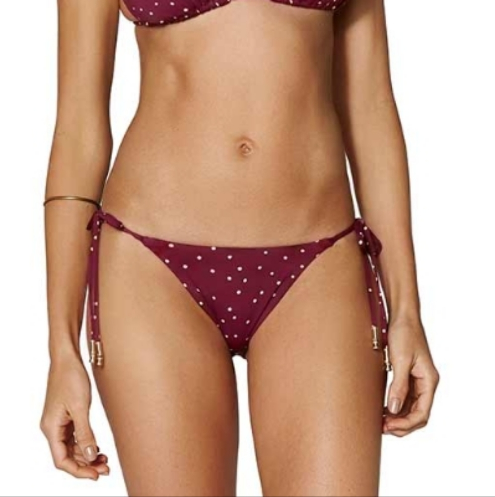 Vix Lola Side Tie Full Bikini Bottom Maroon Polka Dot Size Small